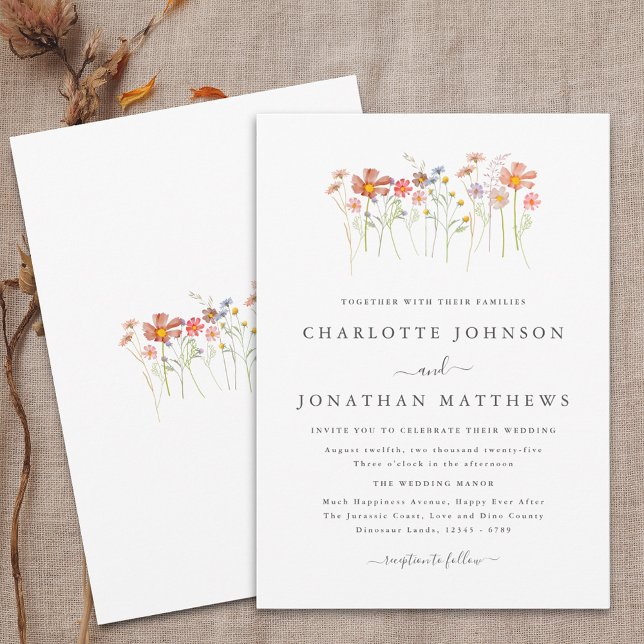 Invitation Fleur sauvage Meadow Terracotta Orange Rust Mariag (Boho fall Wildflower floral Wedding invitation Watercolor flowers fall colors elegant modern design)