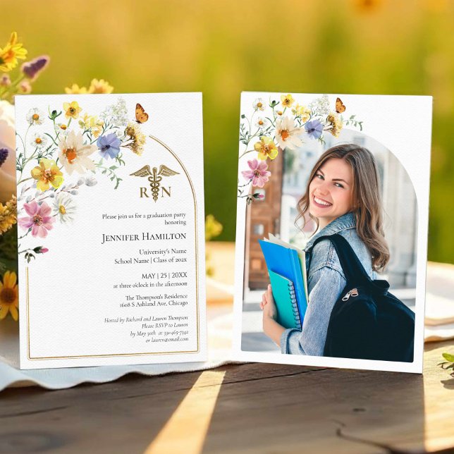 Invitation Fleur sauvage Médicale Nuring School Grad Party Ph (Créateur téléchargé)