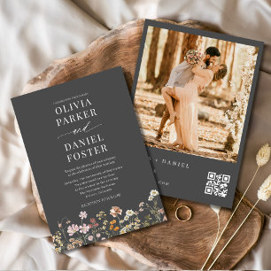 Invitation Fleur sauvage minimaliste de Boho QR Code Mariage