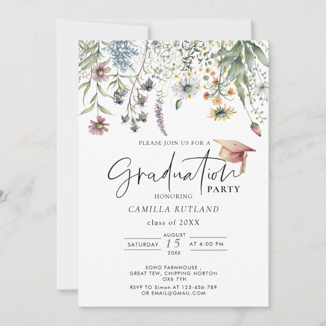 Invitation Fleur sauvage Modern Photo Graduation Party (Devant)