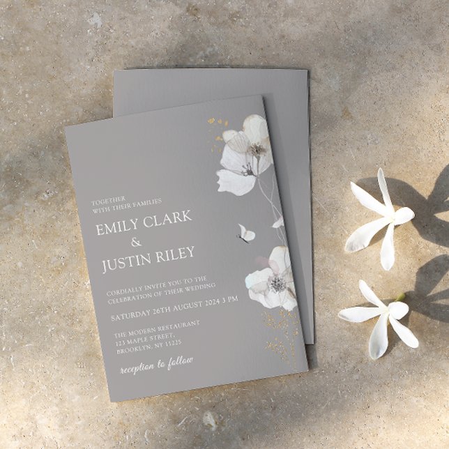 Invitation Fleur sauvage moderne Aquarelle Mariage beige (Créateur téléchargé)