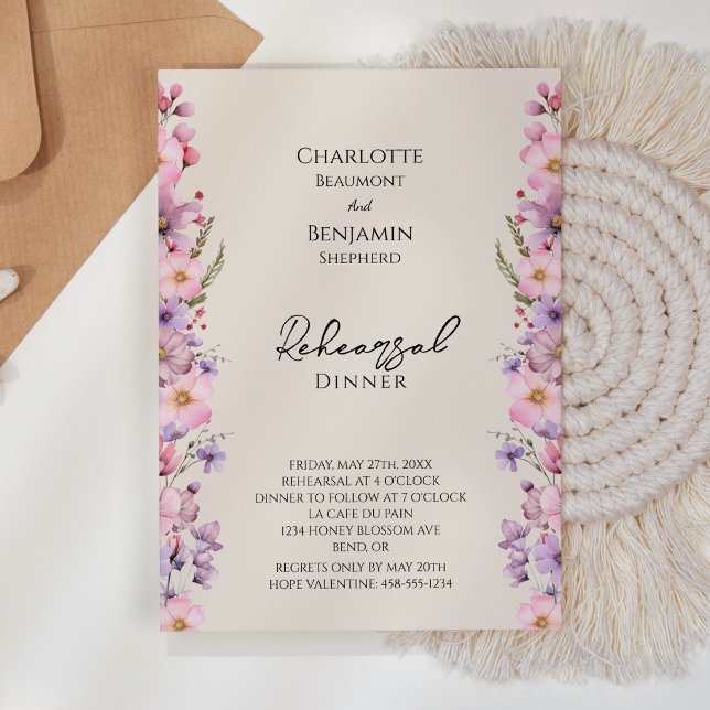 Invitation Fleur sauvage moderne Beige Mariage Dîner de répét (Créateur téléchargé)