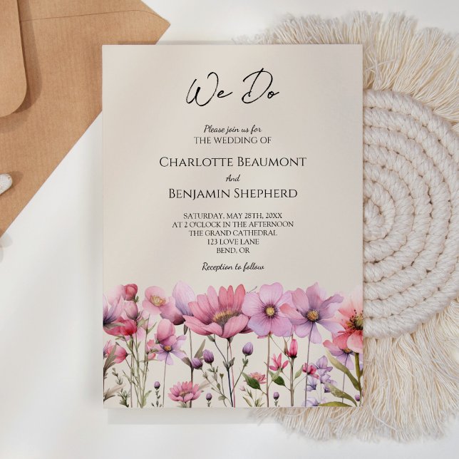 Invitation Fleur sauvage moderne Beige Nous faisons Mariage (Créateur téléchargé)