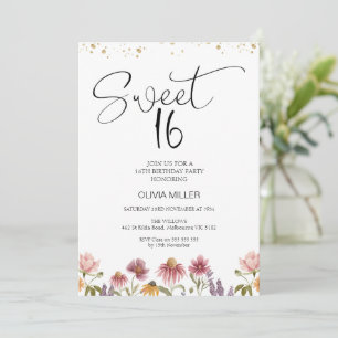 Invitation Fleur sauvage moderne douce 16e anniversaire Invit