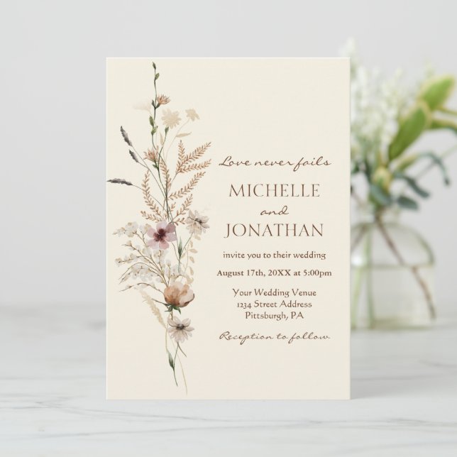 Invitation Fleur sauvage moderne Floral Bible chrétienne Mari (Debout devant)
