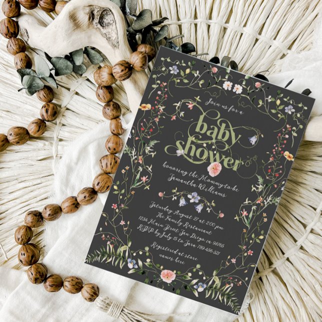 Invitation Fleur sauvage Moderne Floral Dark Thème Baby showe (Créateur téléchargé)