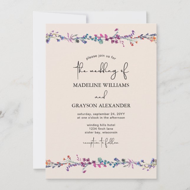 Invitation Fleur sauvage moderne lettré à la main Mariage de  (Devant)