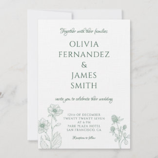 Invitation Fleur sauvage moderne minimaliste Mariage vert 