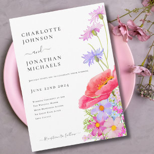 Invitation Fleur sauvage moderne Pastel Mariage d'aquarelle