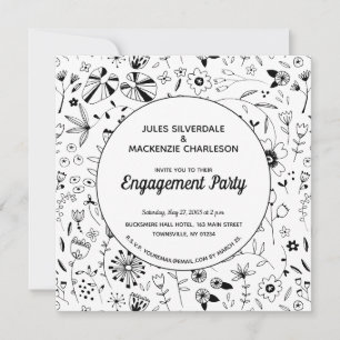 Invitation Fleur sauvage monochrome Fête d'engagement moderne