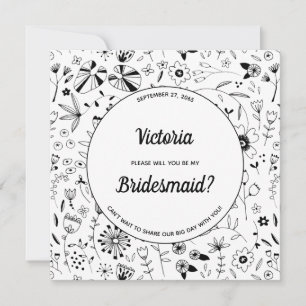 Invitation Fleur sauvage Monochrome Moderne Soyez Ma Femme D'
