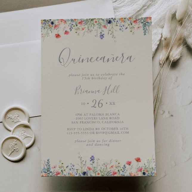 Invitation Fleur sauvage Multicolor Radiant Quinceañera (Créateur téléchargé)