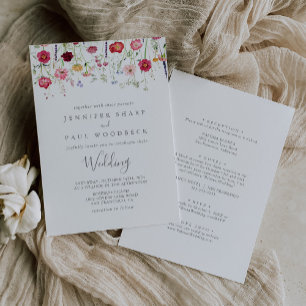 Invitation Fleur sauvage multicouleur simple Mariage avant et