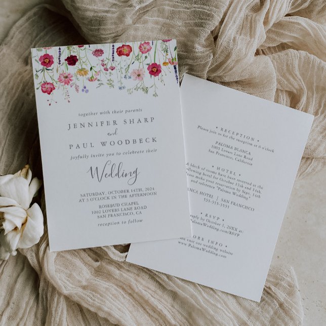 Invitation Fleur sauvage multicouleur simple Mariage avant et (Créateur téléchargé)