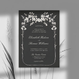 Invitation Fleur sauvage Noir Blanc Boho Arch Mariage élégant