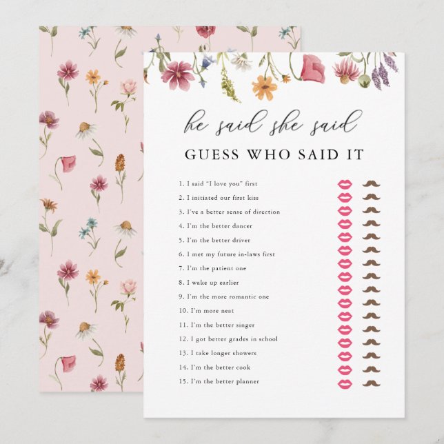 Invitation Fleur sauvage Numérique Il A Dit Qu'Elle A Dit Fêt (Devant / Derrière)