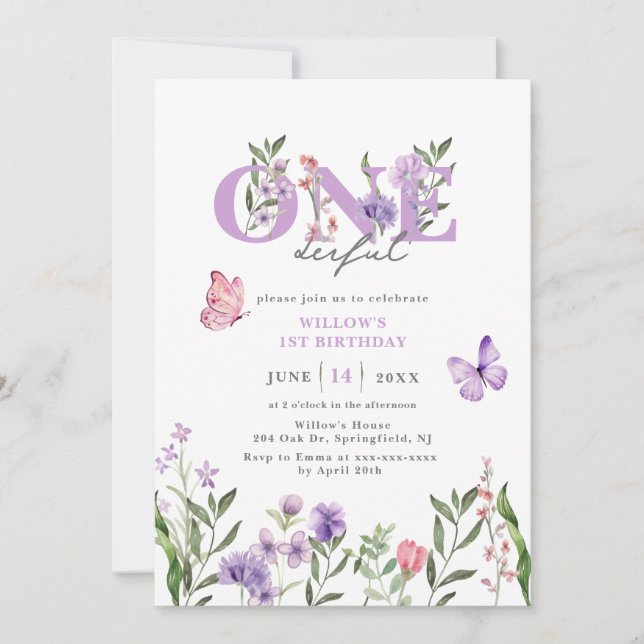 Invitation Fleur sauvage Onedering Floral Premier anniversair (Devant)