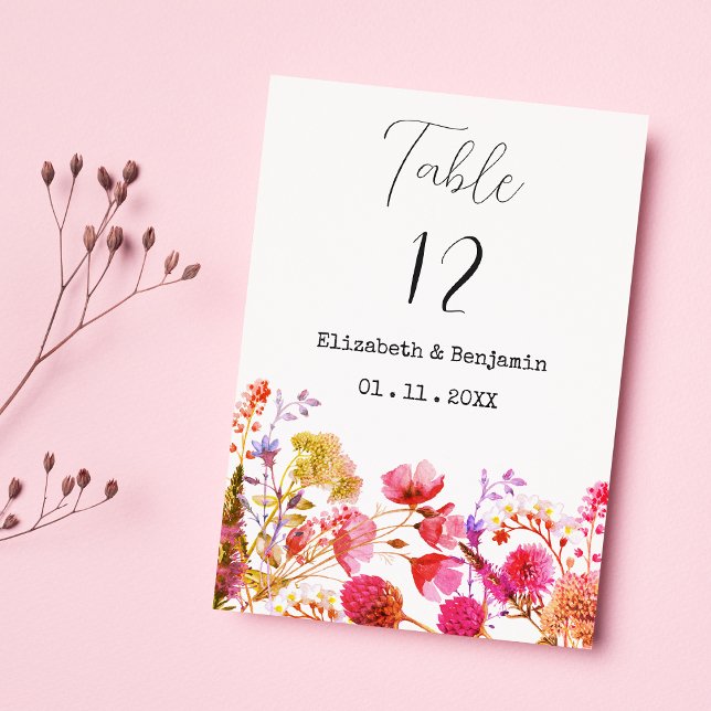 Invitation Fleur sauvage orange rose jaune Numéro de tableau (Orange pink yellow wildflower Table Numbers)