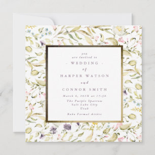 Invitation Fleur sauvage Pampas Gold Frame Spring Boho Mariag