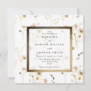 Invitation Fleur sauvage Pampas séché par cadre doré Abondanc
