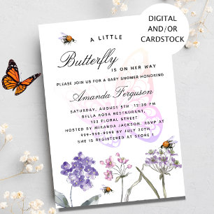 Invitation Fleur sauvage papillon violet rose fille baby show