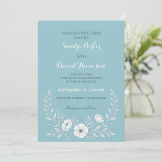 Invitation fleur sauvage periwinkle bleu élégant boho mariage