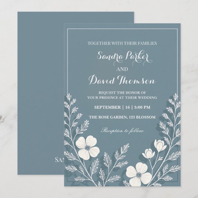 Invitation fleur sauvage periwinkle élégant boho mariage (Devant / Derrière)