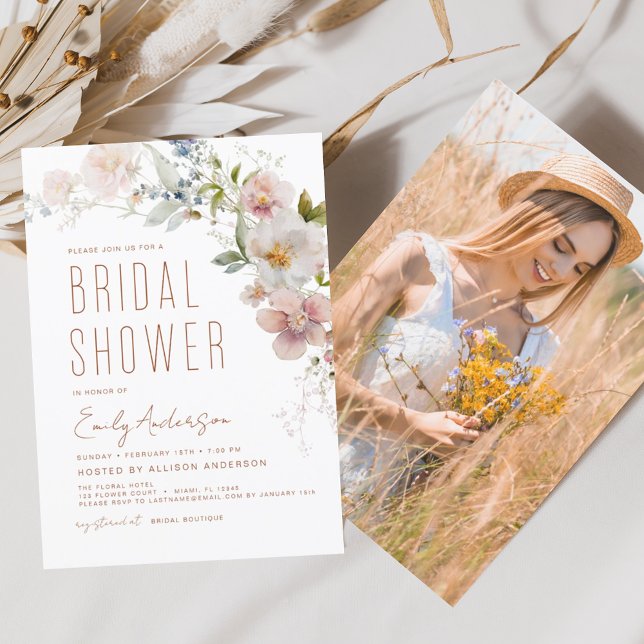 Invitation Fleur sauvage photo Fête des mariées moderne Boho (Créateur téléchargé)