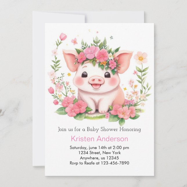 Invitation Fleur sauvage Piglet Adventure Girl Baby shower (Devant)