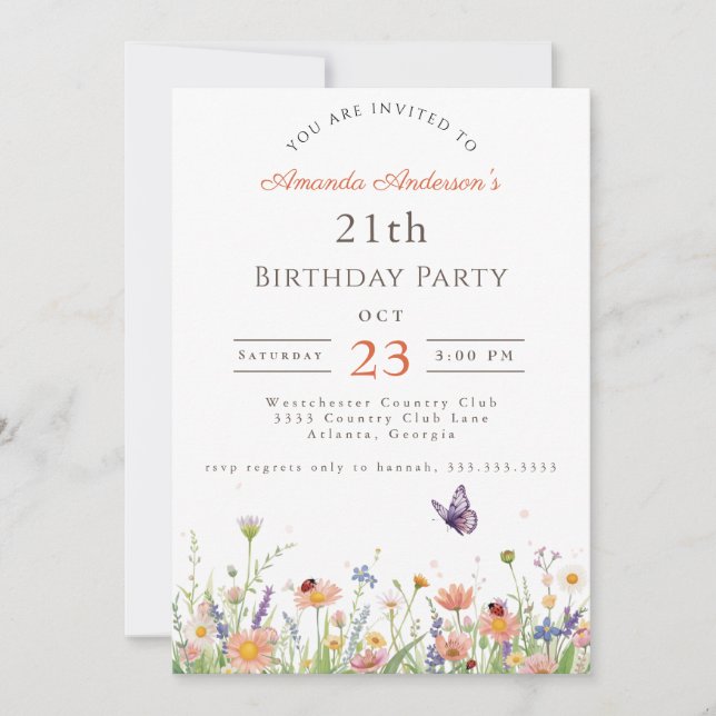 Invitation Fleur sauvage Pink Purple Garden Party 21e anniver (Devant)