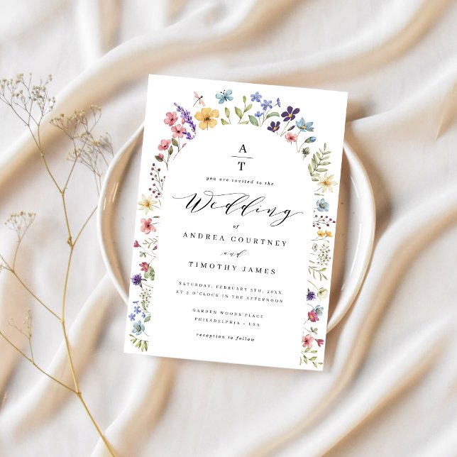 Invitation Fleur sauvage Printemps Été Monogramme Mariage Arc (Créateur téléchargé)