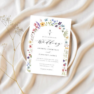 Invitation Fleur sauvage Printemps Été Monogramme Mariage Arc