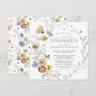 Invitation Fleur sauvage Printemps Été Première communion sai
