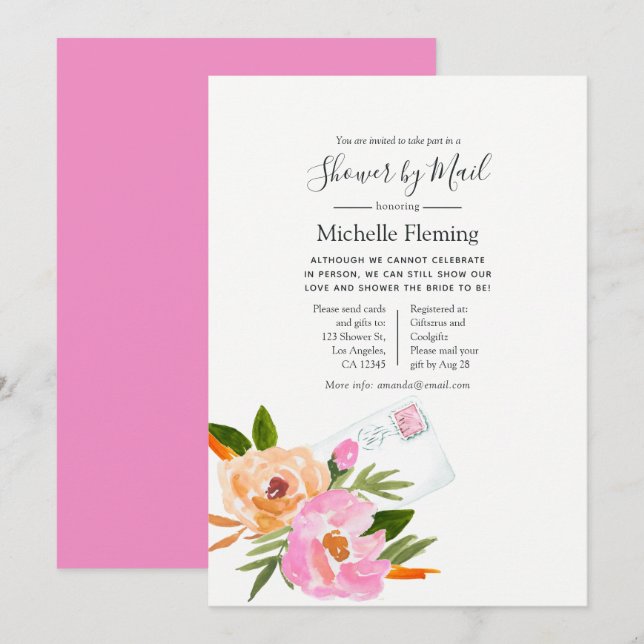 Invitation Fleur sauvage Printemps nuptiale ou Baby shower pa (Devant / Derrière)
