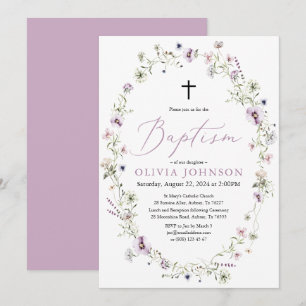 Invitation Fleur sauvage Purple Floral Girl Baptême Invitatio
