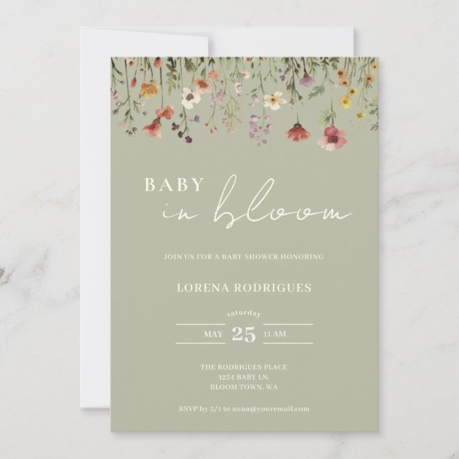 Invitation Fleur sauvage Qr Code Baby in Bloom Baby shower (Devant)