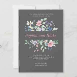 Invitation Fleur sauvage romantique moderne Mariage gris fonc