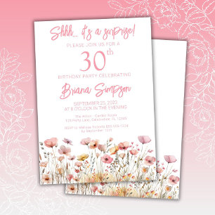 Invitation Fleur sauvage rose 30e fête d'anniversaire surpris