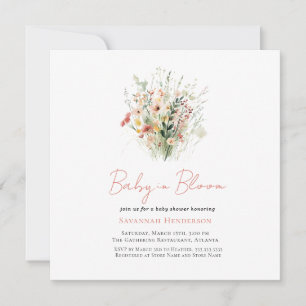 Invitation Fleur sauvage rose bébé dans le Baby shower en fle