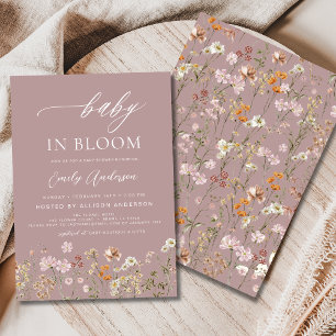 Invitation Fleur sauvage rose bébé dans le Baby shower en fle