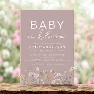 Invitation Fleur sauvage rose bébé dans le Baby shower en fle