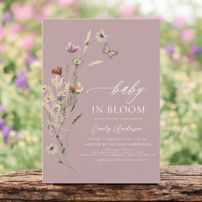 Invitation Fleur sauvage rose bébé dans le Baby shower en fle (Créateur téléchargé)