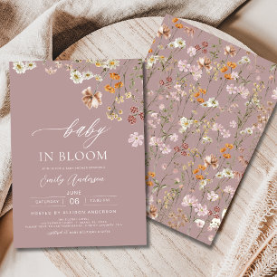 Invitation Fleur sauvage rose bébé dans le Baby shower en fle