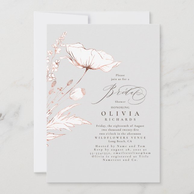 Invitation Fleur sauvage rose clair gris Fête des mariées chi (Devant)