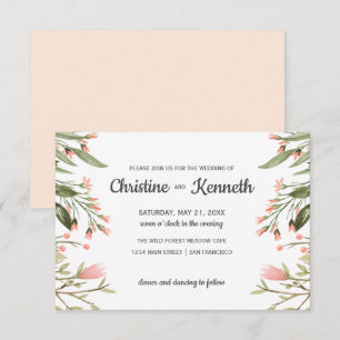 Invitation Fleur sauvage rose délicat frontière mariage botan