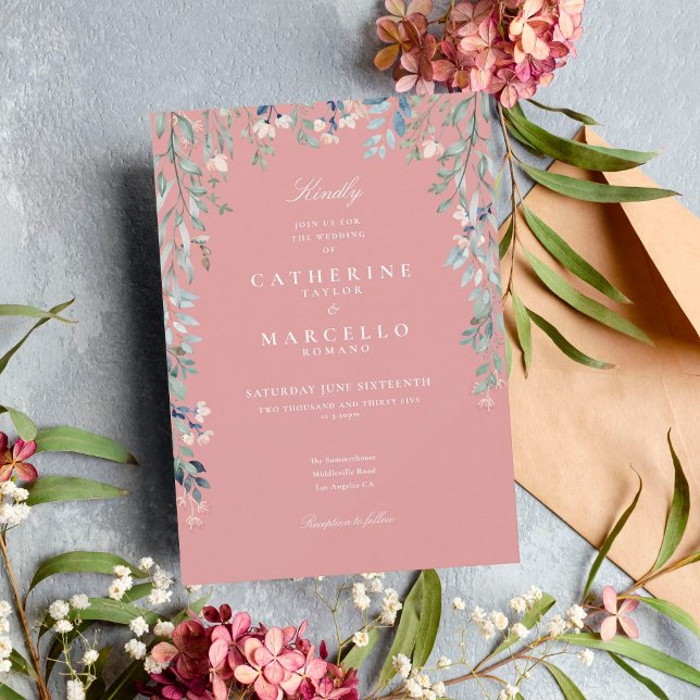 Invitation Fleur sauvage Rose Dusty Aquarelle Mariage Floral (Créateur téléchargé)
