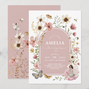 Invitation Fleur sauvage rose Fairy 2e anniversaire Garden Pa