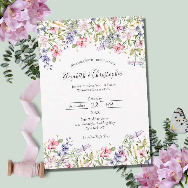 Invitation Fleur sauvage rose jaune pourpre Boho Mariage mode (Créateur téléchargé)