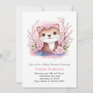 Invitation Fleur sauvage rose Otter Aventure fille Baby showe
