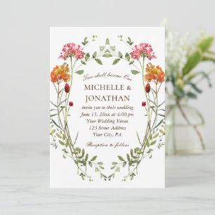 Invitation Fleur sauvage rose pâle Wreath Mariage chrétien